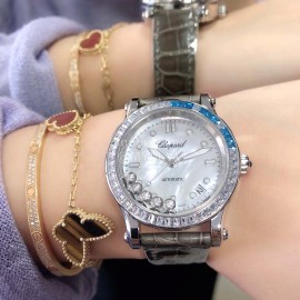 Chopard Diamond 36mm Dial Leather Strap Watch Brown