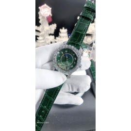 Chopard Diamond Dial Leather Strap Watch For Women Green