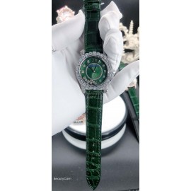 Chopard Diamond Dial Leather Strap Watch For Women Green