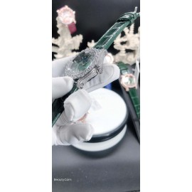 Chopard Diamond Dial Leather Strap Watch For Women Green