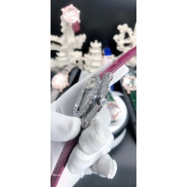 Chopard Diamond Dial Leather Strap Watch For Women Rose Red