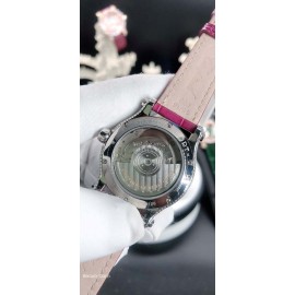 Chopard Diamond Dial Leather Strap Watch For Women Rose Red