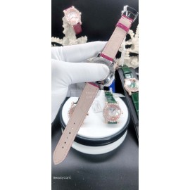 Chopard Diamond Dial Leather Strap Watch For Women Rose Red