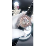 Chopard Diamond Dial Black Leather Strap Watch For Women