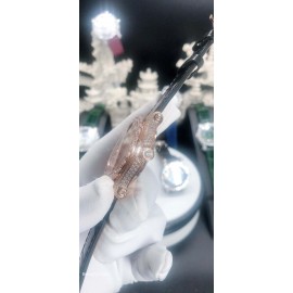 Chopard Diamond Dial Black Leather Strap Watch For Women