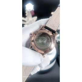 Chopard Diamond Dial Black Leather Strap Watch For Women