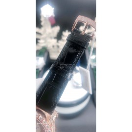 Chopard Diamond Dial Black Leather Strap Watch For Women