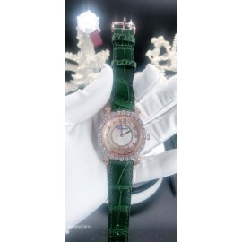 Chopard Diamond Dial Green Leather Strap Watch For Women