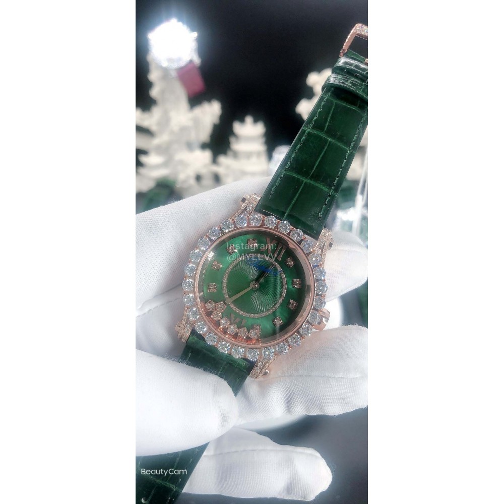 Chopard Diamond Dial Leather Strap Watch For Women
