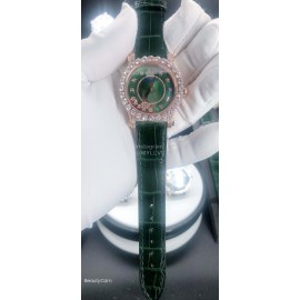 Chopard Diamond Dial Leather Strap Watch For Women