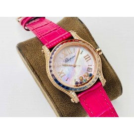 Chopard An Factory 316l Fine Steel Case Leather Strap Watch Rose Red