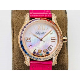 Chopard An Factory 316l Fine Steel Case Leather Strap Watch Rose Red