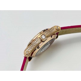 Chopard An Factory 316l Fine Steel Case Leather Strap Watch Rose Red