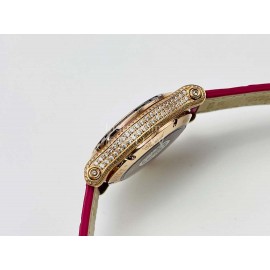 Chopard An Factory 316l Fine Steel Case Leather Strap Watch Rose Red