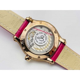 Chopard An Factory 316l Fine Steel Case Leather Strap Watch Rose Red