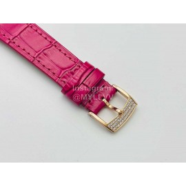 Chopard An Factory 316l Fine Steel Case Leather Strap Watch Rose Red