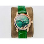 Chopard An Factory 316l Fine Steel Case Leather Strap Watch Green