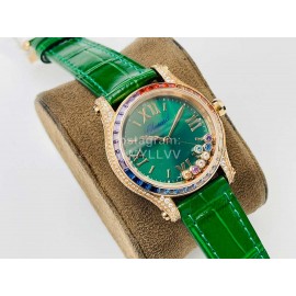 Chopard An Factory 316l Fine Steel Case Leather Strap Watch Green