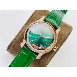 Chopard An Factory 316l Fine Steel Case Leather Strap Watch Green