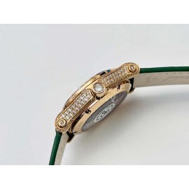 Chopard An Factory 316l Fine Steel Case Leather Strap Watch Green