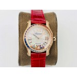 Chopard An Factory 316l Fine Steel Case Leather Strap Watch Red