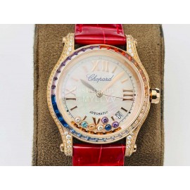 Chopard An Factory 316l Fine Steel Case Leather Strap Watch Red