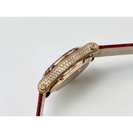 Chopard An Factory 316l Fine Steel Case Leather Strap Watch Red