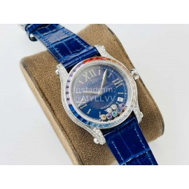 Chopard An Factory 316l Fine Steel Case Leather Strap Watch Navy