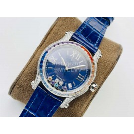 Chopard An Factory 316l Fine Steel Case Leather Strap Watch Navy