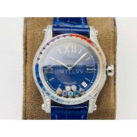 Chopard An Factory 316l Fine Steel Case Leather Strap Watch Navy