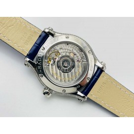 Chopard An Factory 316l Fine Steel Case Leather Strap Watch Navy