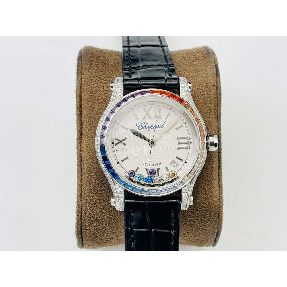 Chopard An Factory 316l Fine Steel Case Leather Strap Watch Black