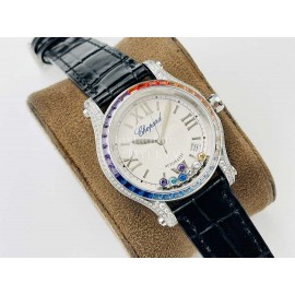 Chopard An Factory 316l Fine Steel Case Leather Strap Watch Black