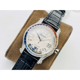 Chopard An Factory 316l Fine Steel Case Leather Strap Watch Black