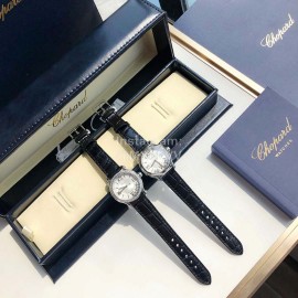 Chopard Diamond Roman Numeral Dial Black Leather Strap Watch
