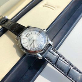 Chopard Diamond Roman Numeral Dial Black Leather Strap Watch