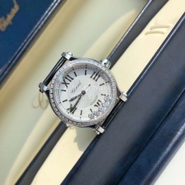 Chopard Diamond Roman Numeral Dial Black Leather Strap Watch