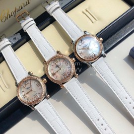 Chopard Diamond Roman Numeral Dial Leather Strap Watch White