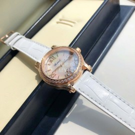 Chopard Diamond Roman Numeral Dial Leather Strap Watch White