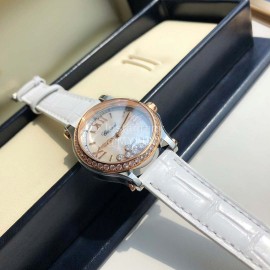 Chopard Diamond Roman Numeral Dial Leather Strap Watch White