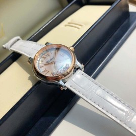 Chopard Diamond Roman Numeral Dial Leather Strap Watch White
