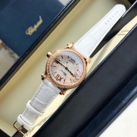 Chopard Diamond Roman Numeral Dial Leather Strap Watch White