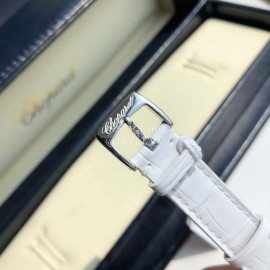Chopard Diamond Roman Numeral Dial Leather Strap Watch White