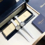 Chopard Diamond Roman Numeral Dial White Leather Strap Watch