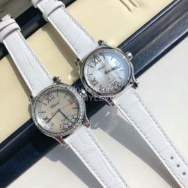 Chopard Diamond Roman Numeral Dial White Leather Strap Watch