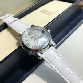 Chopard Diamond Roman Numeral Dial White Leather Strap Watch