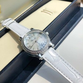 Chopard Diamond Roman Numeral Dial White Leather Strap Watch