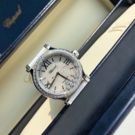 Chopard Diamond Roman Numeral Dial White Leather Strap Watch