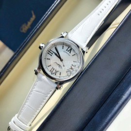 Chopard Diamond Roman Numeral Dial White Leather Strap Watch