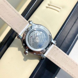 Chopard Diamond Roman Numeral Dial White Leather Strap Watch